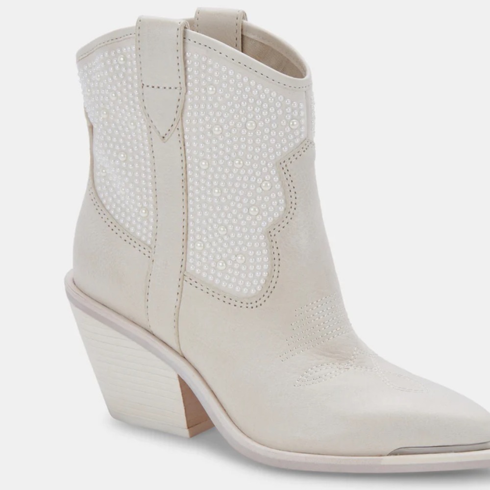 Dolce Vita Boots Nashe Off White Pearl Heeled Western Booties
